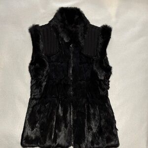 Linda Richards Black Fur Vest with Knit Shoulders and Back